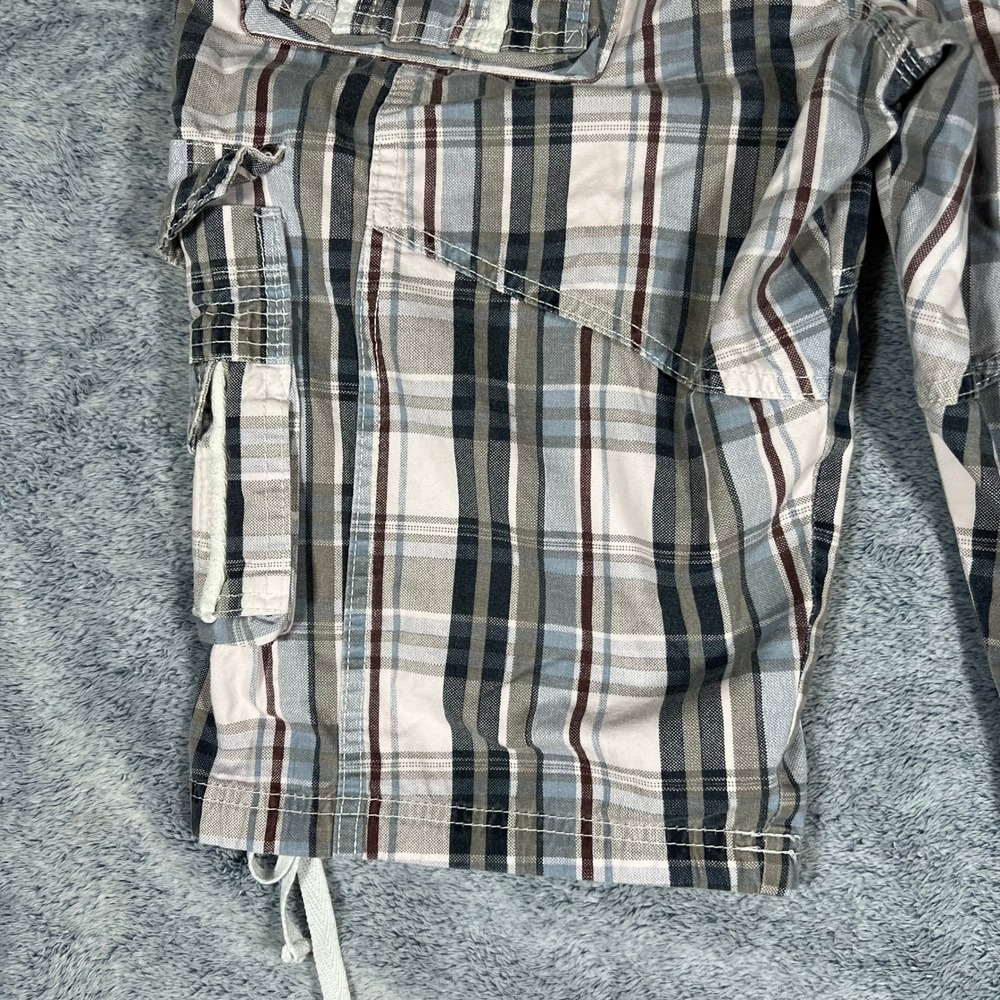 Fried Denim Mens Plaid Cargo Shorts Blue Grey‎ White Cotton 34 Utility G-Unit - Picture 13 of 16